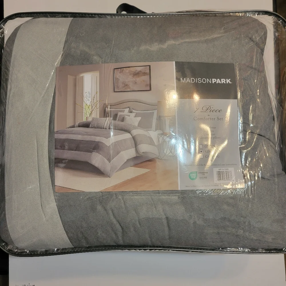 Madison Park 7pc King Noah MicroSuede Comforter Set Gray